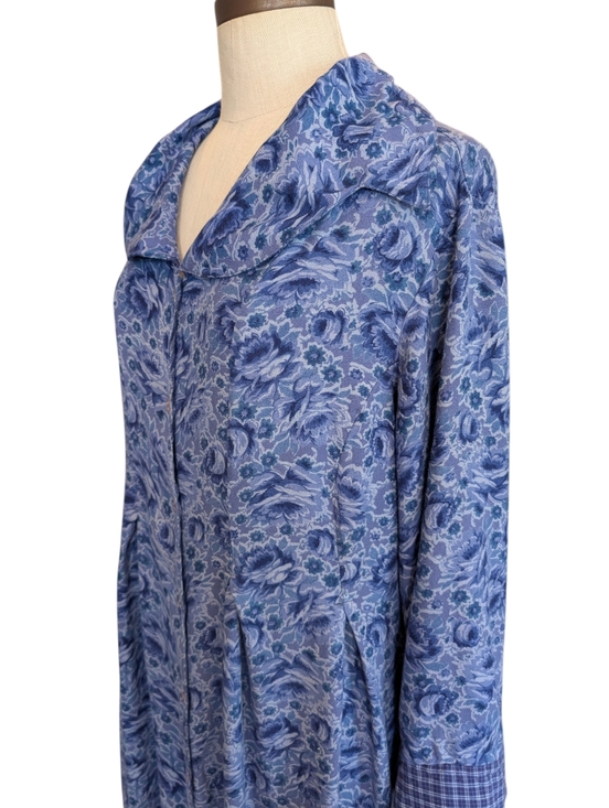 Vintage April Cornell Indigo Floral & Plaid, Button Front, Tie Back Maxi Dress. - Picture 4 of 13